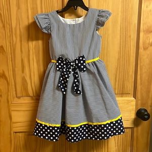 Navy and white dress with yellow trim - adorable!
